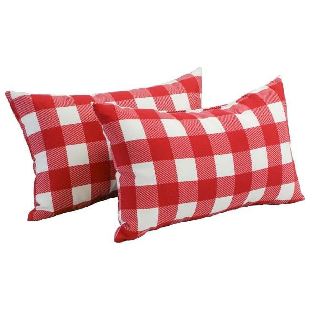 Red and White Plaid Rectangular Outdoor Throw Pillows Set