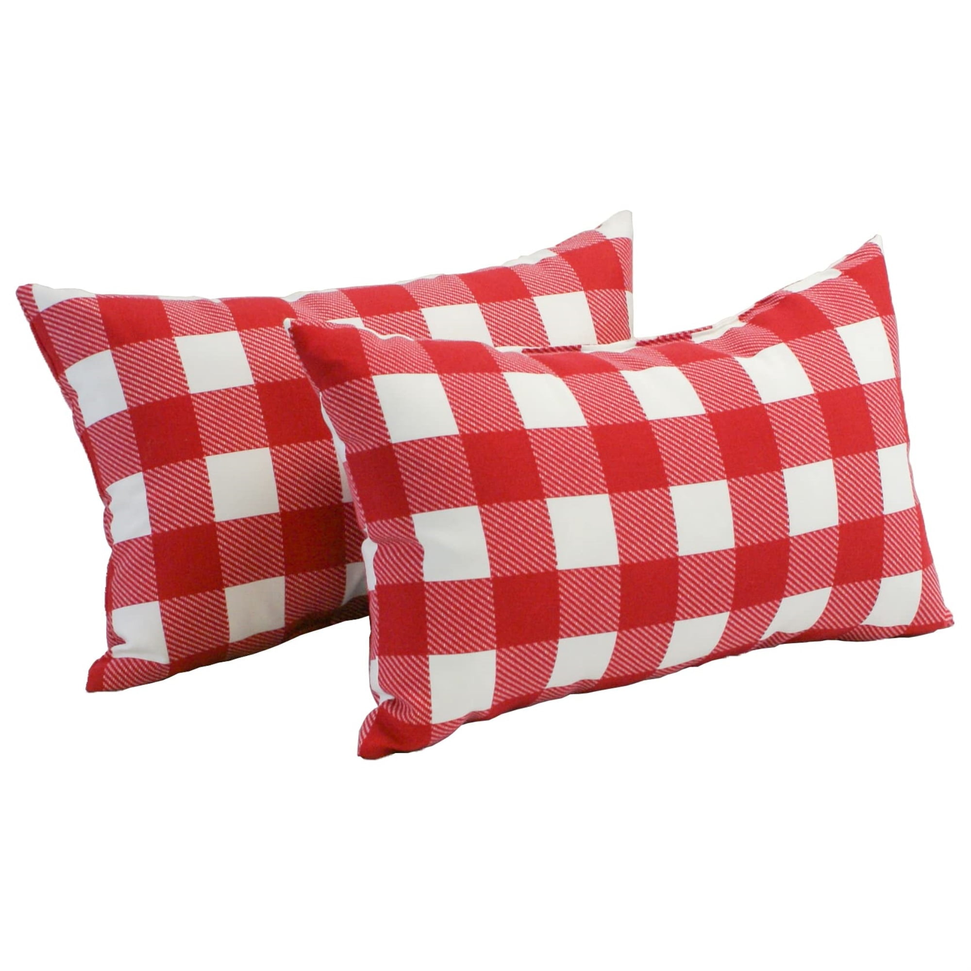 Red and White Plaid Rectangular Outdoor Throw Pillows Set