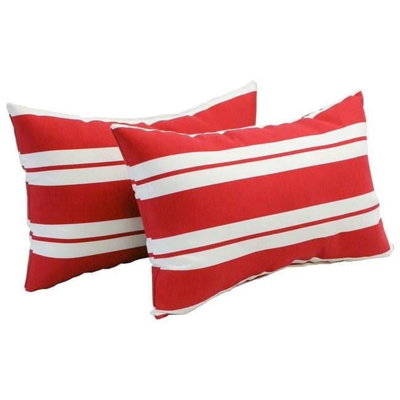 Blazing Needles Outdoor Throw Pillow, 11" x 19", Red Striped 2 Count