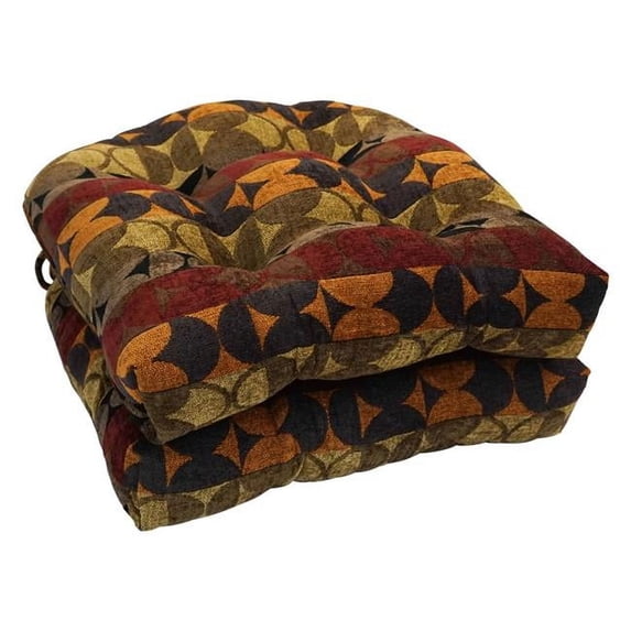 Blazing Needles 16 in. Jacquard Chenille U-Shaped Tufted Chair Cushions, Broken Circles - Set of 2