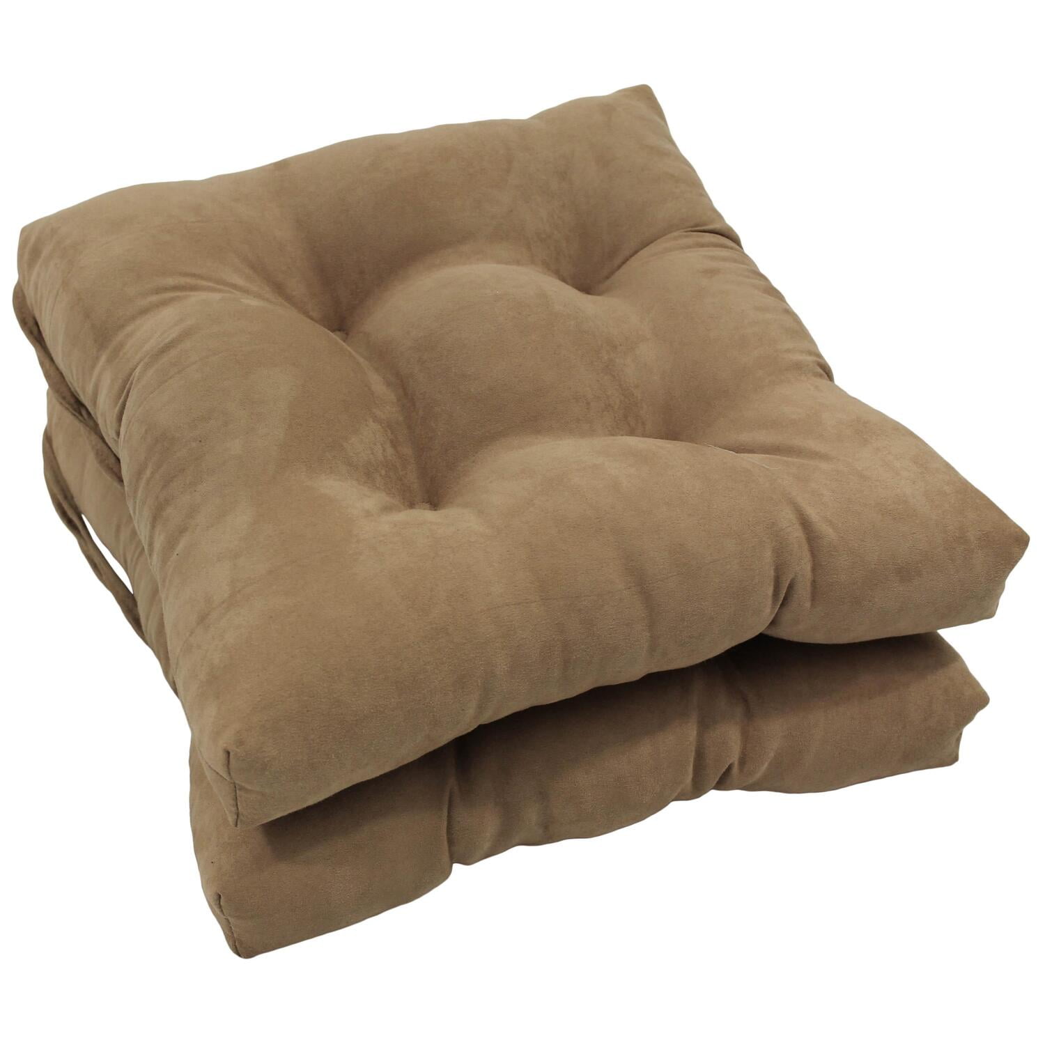 Java 16-inch Brown Microsuede Tufted Chair Cushions, Set of 2