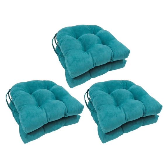 Blazing Needles 916X16US-T-6CH-MS-AB 16 in. Solid Microsuede U-Shaped Tufted Chair Cushions, Aqua Blue - Set of 6