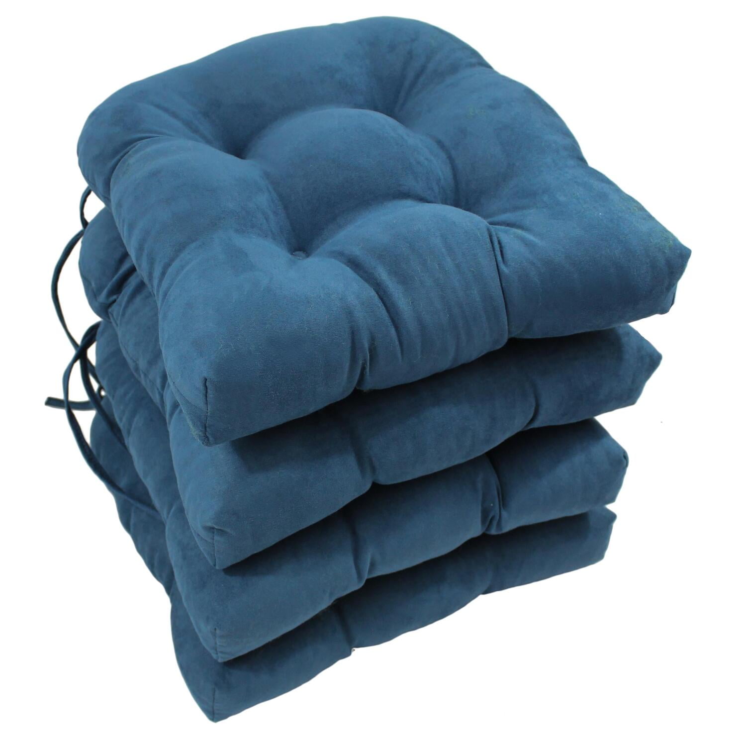 Indigo Microsuede Tufted D-Shaped Chair Cushions, Set of 4