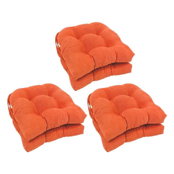 Blazing Needles 916X16US-T-6CH-MS-TD 16 in. Solid Microsuede U-Shaped Tufted Chair Cushions, Tangerine Dream - Set of 6