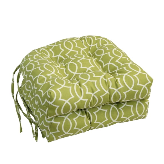 Blazing Needles 916X16US-T-2CH-OD-192 16 in. Spun Polyester Outdoor U-Shaped Tufted Chair Cushions, Titan Kiwi - Set of 2