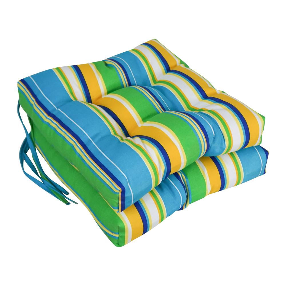 Blazing Needles 916X16SQ-T-2CH-REO-56 16 in. Spun Polyester Patterned Outdoor Square Tufted Chair Cushions, Covert Bluebell - Set of 2