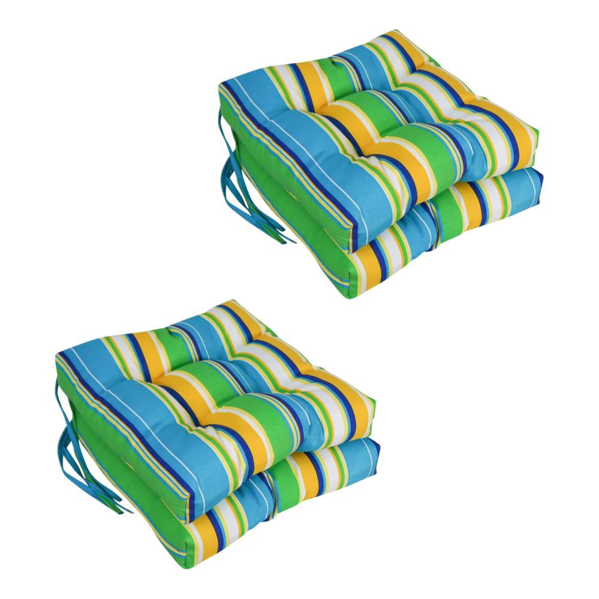 16-inch Spun Polyester Patterned Outdoor Square Tufted Chair Cushions (Set of 4) 916X16SQ-T-4CH-REO-56