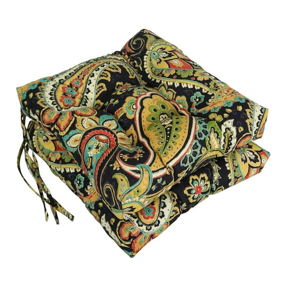 Blazing Needles 16-inch Spun Polyester Patterned Outdoor Square Tufted Chair Cushions (Set of 2)