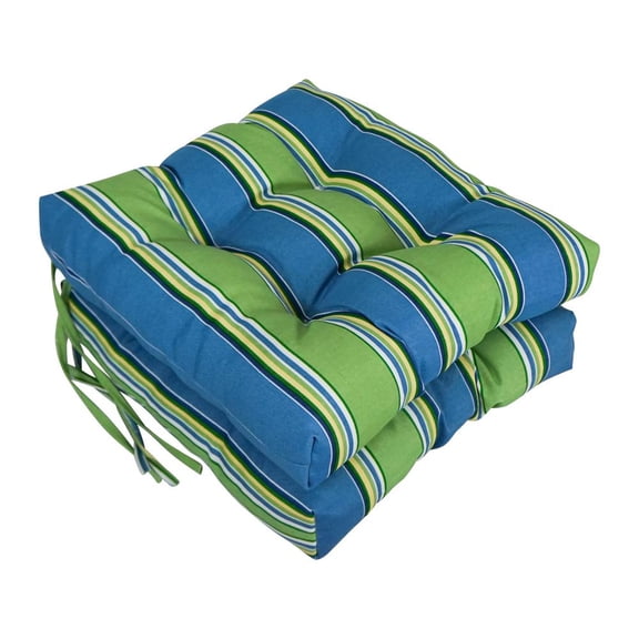 Blazing Needles  16 in. Spun Polyester Patterned Outdoor Square Tufted Chair Cushions, Haliwell Caribbean - Set of 2