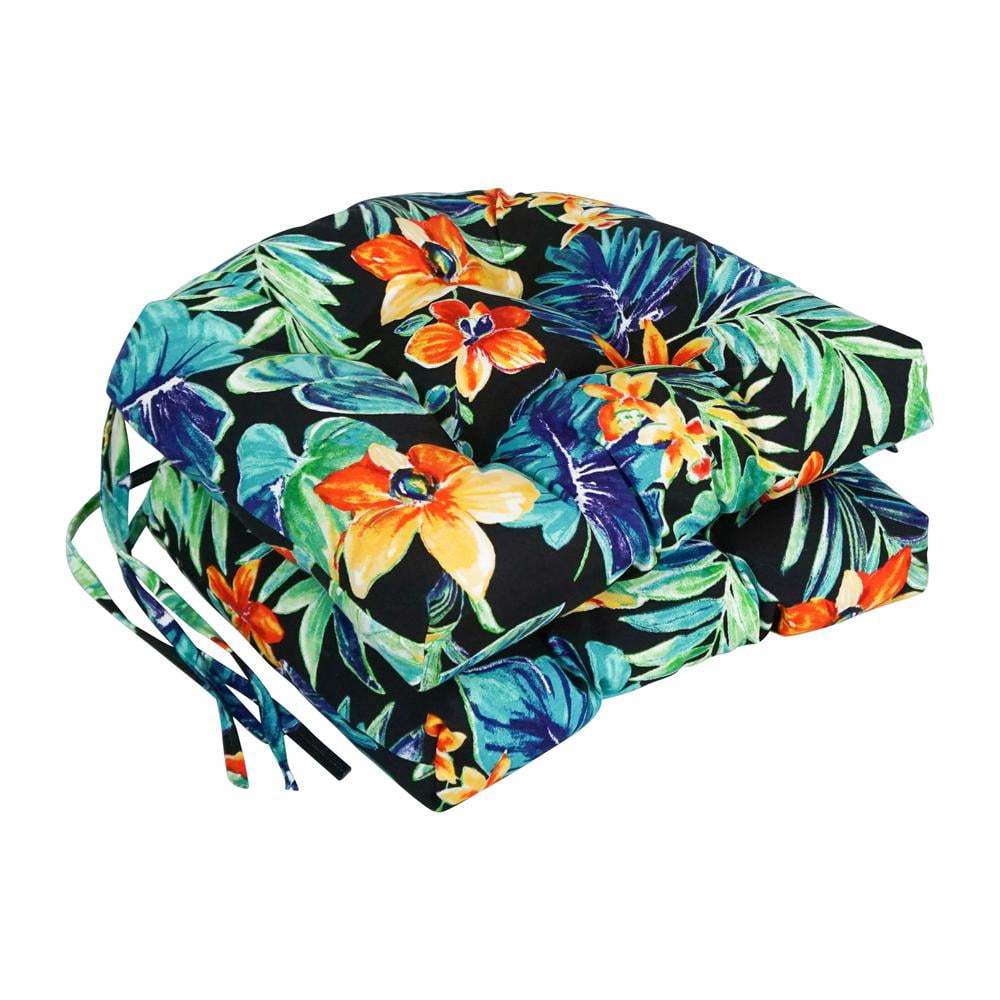 Blazing Needles 16-inch Outdoor Rounded Back Chair Cushion, 16" x 16", Beachcrest Caviar 2 Count