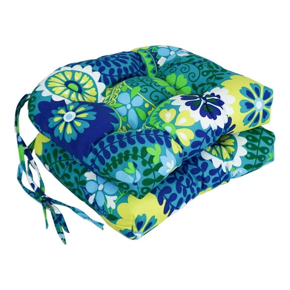 Blazing Needles 16-inch Outdoor Rounded Back Chair Cushion, 16" x 16", Luxury Azure 2 Count