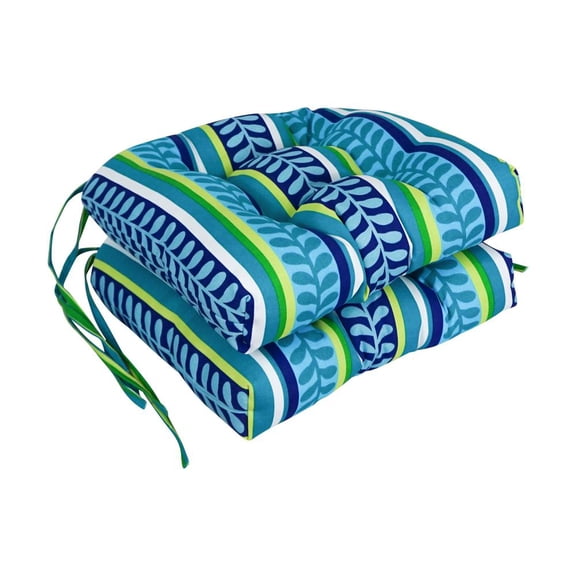 Blazing Needles 16-inch Outdoor Rounded Back Chair Cushion, 16" x 16", Pike Azure 2 Count