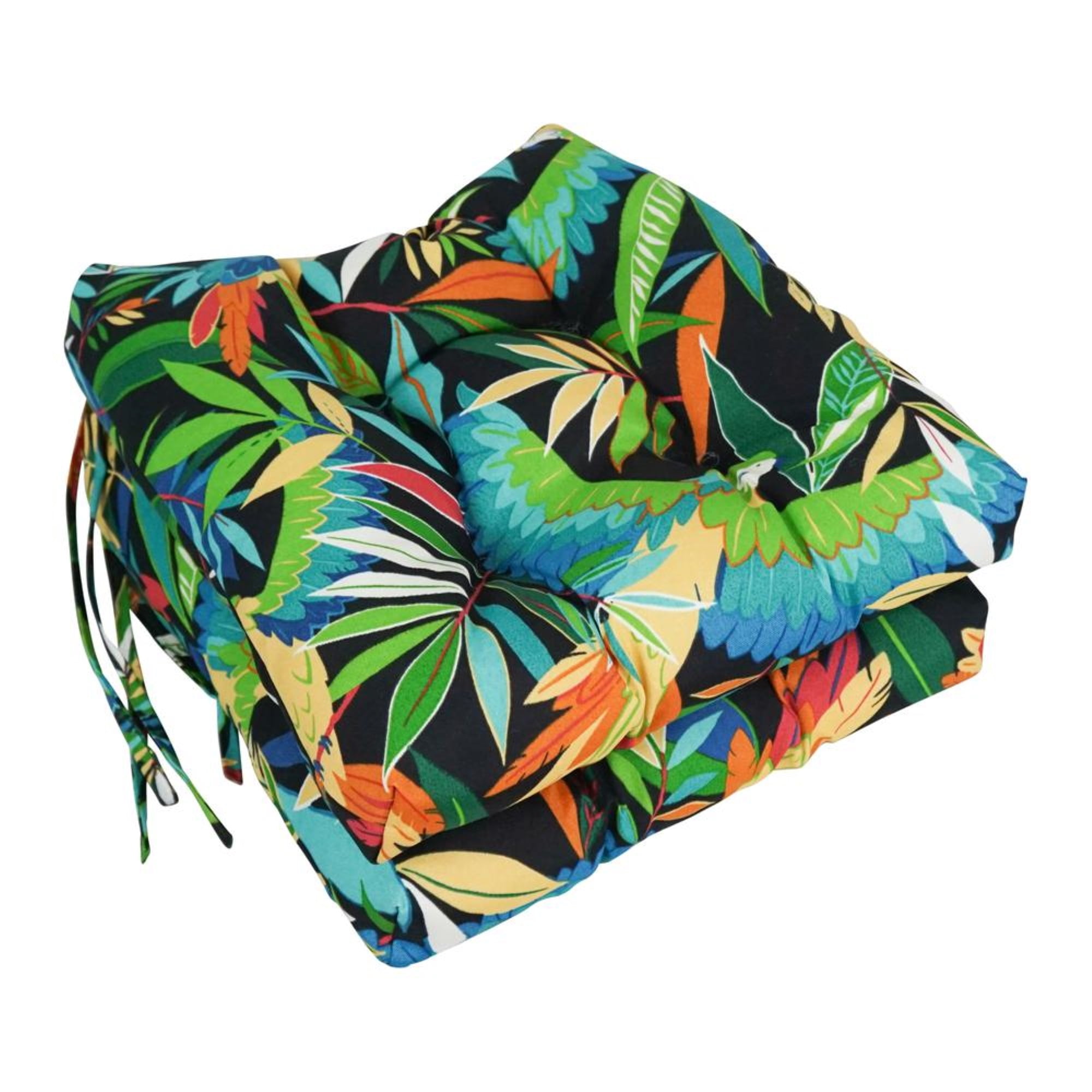 16-inch Outdoor Spun Polyester Square Tufted Chair Cushions (Set of 2) - Tucuman Ebony