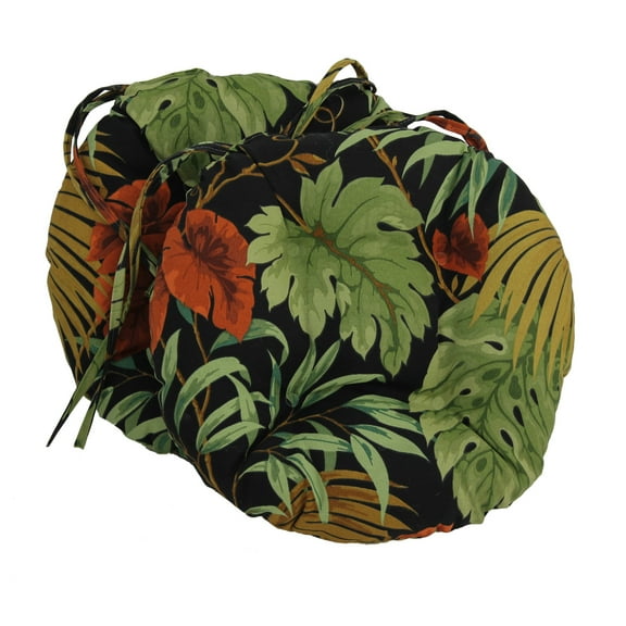 16-inch Outdoor Spun Polyester Tufted Chair Cushion (Set of 2) - Tropique Raven