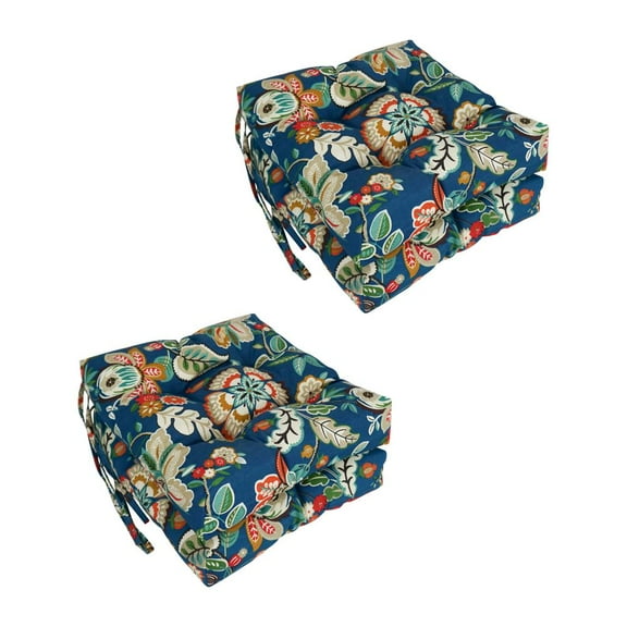 Blazing Needles 16-inch Outdoor Square Chair Cushion, 16" x 16", Telfair Peacock 4 Count