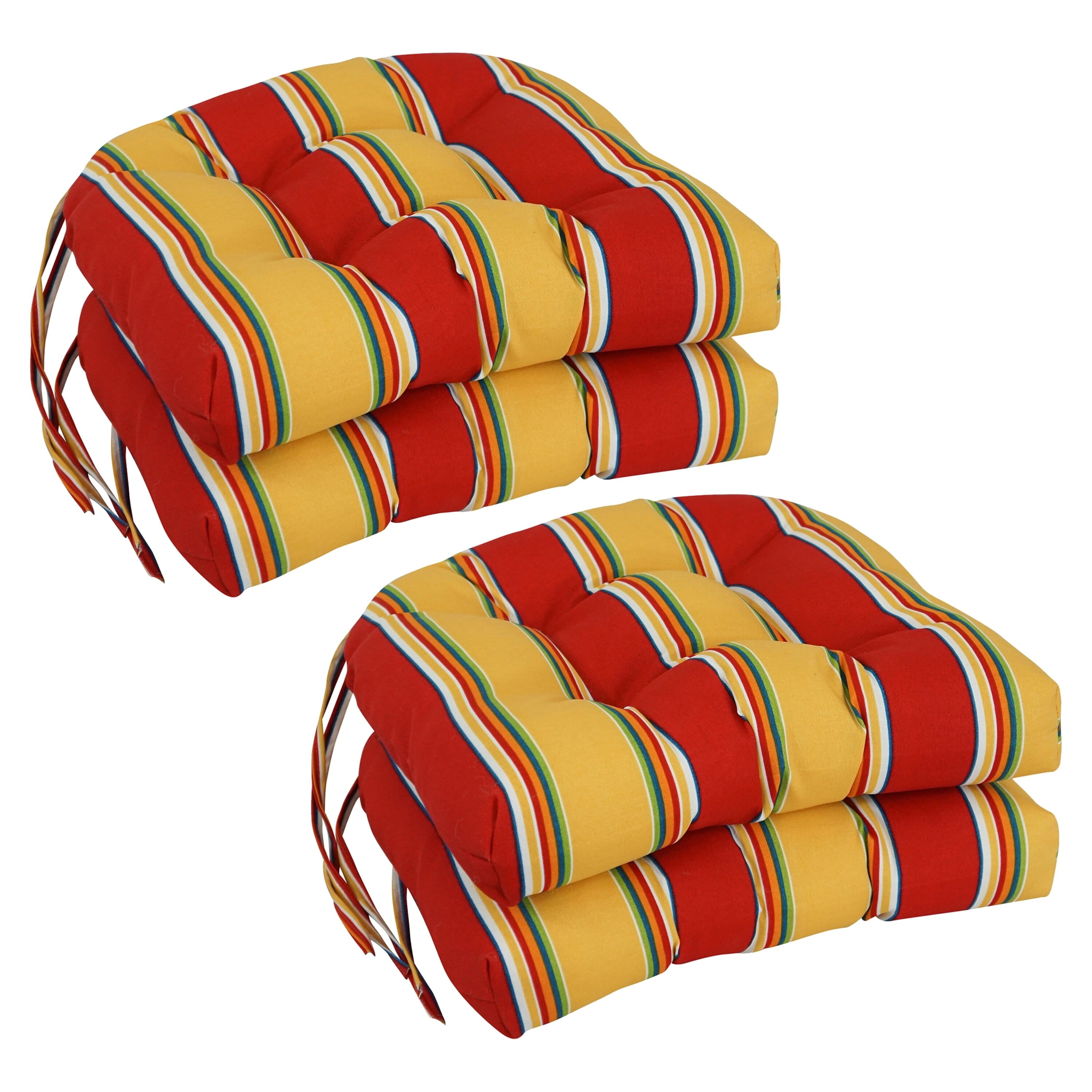Blazing Needles 16-inch Rounded Back Tufted Indoor/Outdoor Chair Cushions (Set of 4) - 16" Haliwell Multi