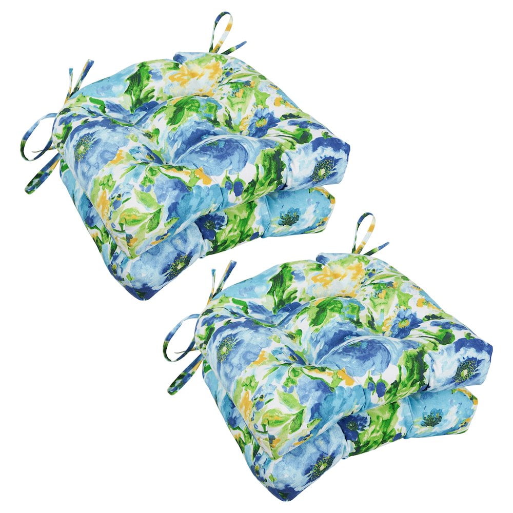 Blazing Needles 16-inch Polyester Patterned Outdoor U-shaped Chair Cushions (Set of 4)