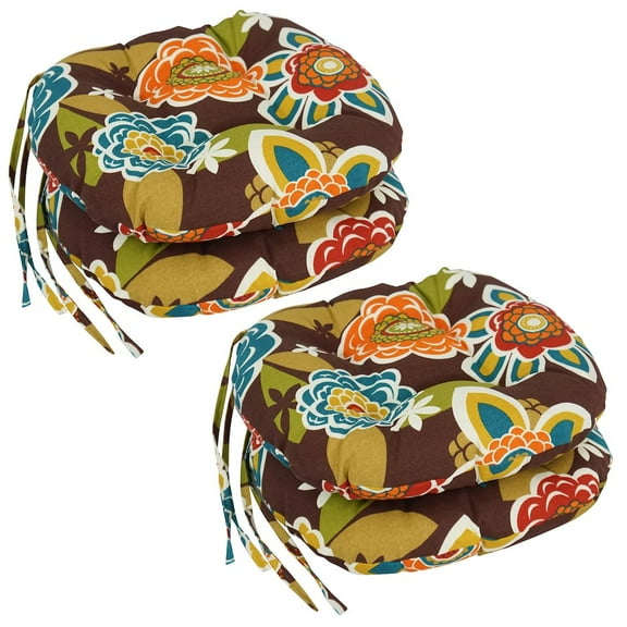Blazing Needles 16-inch Spun Polyester Patterned Outdoor Round Tufted Chair Cushions (Set of 4)