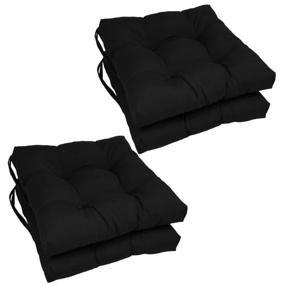 16-inch Solid Twill Square Tufted Chair Cushions (Set of 4) - Black