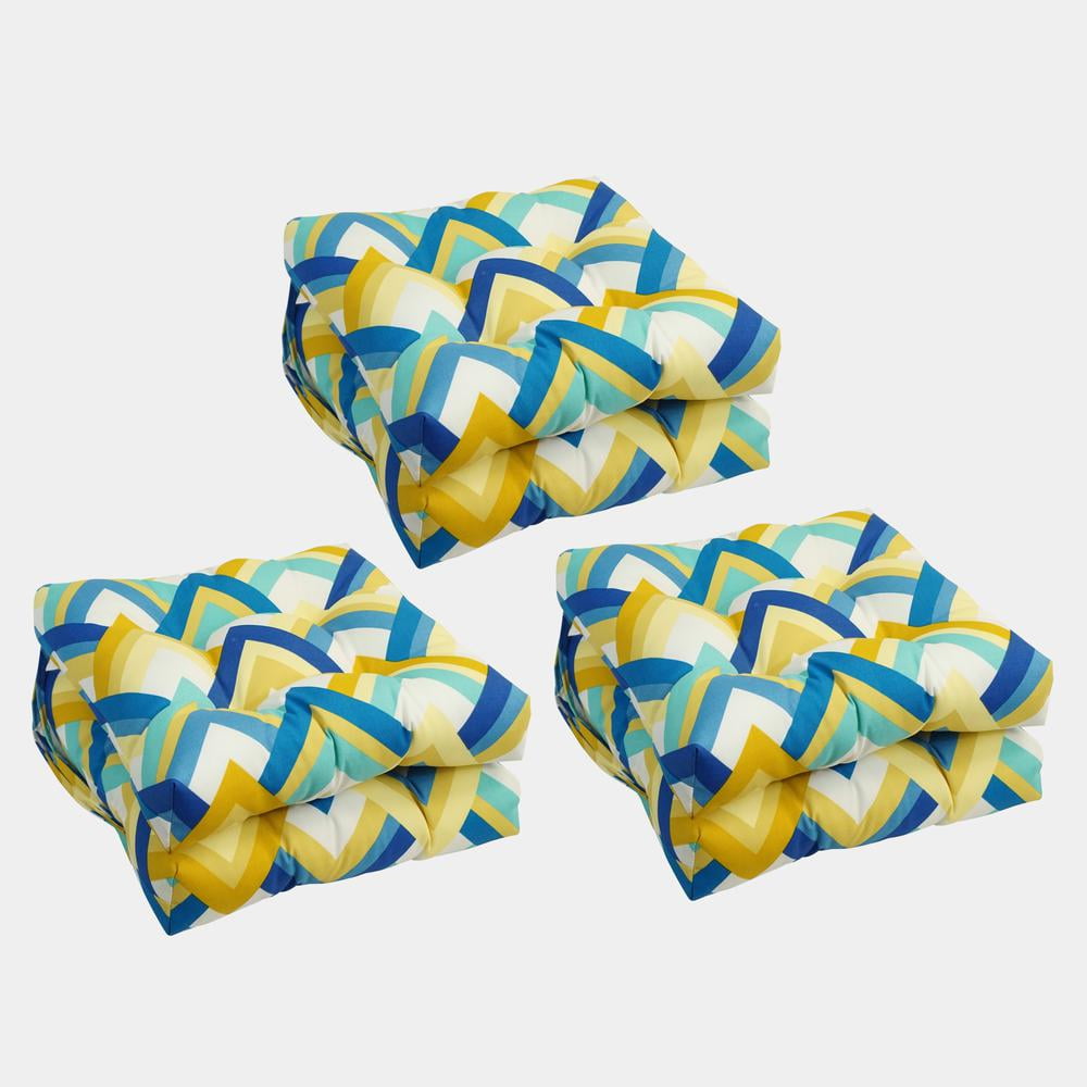 Blazing Needles 16-inch Square Tufted Outdoor Chair Cushion, 16 x 16, Resort Cornsilk 6 Count