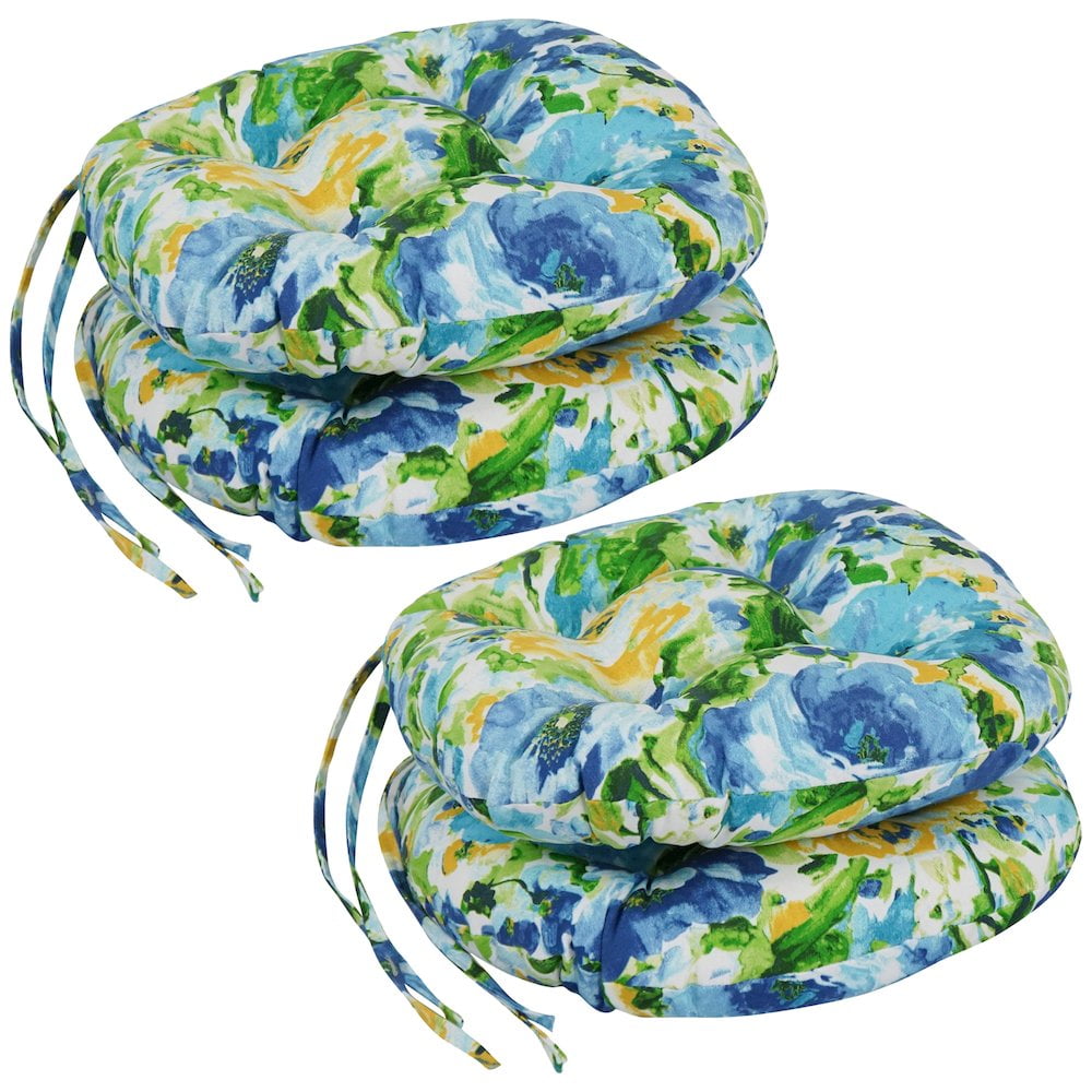 Blazing Needles 16-inch Spun Polyester Patterned Outdoor Round Tufted Chair Cushions (Set of 4)