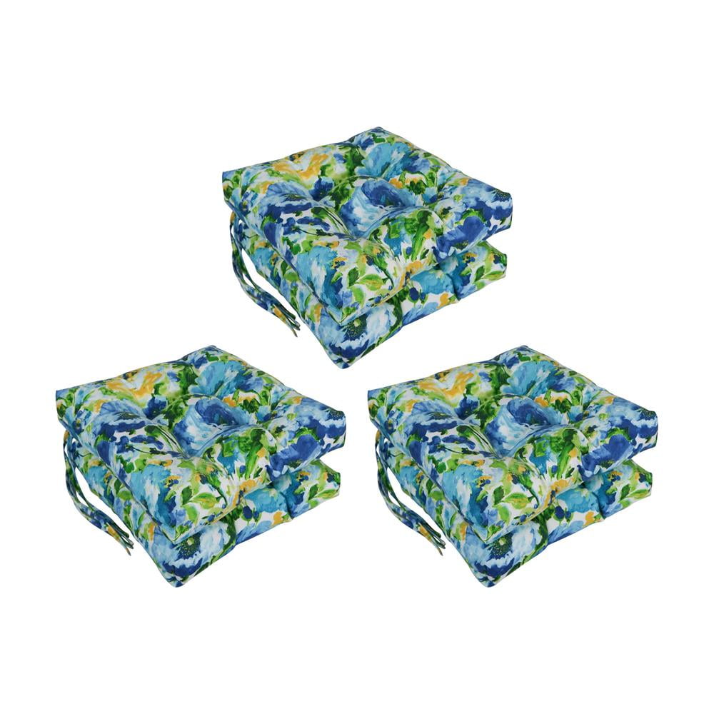 16-inch Spun Polyester Patterned Outdoor Square Tufted Chair Cushions (Set of 6) 916X16SQ-T-6CH-REO-65