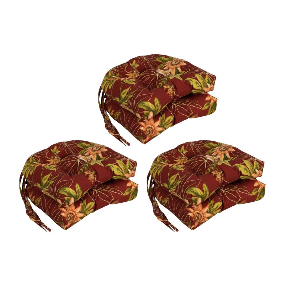 16-inch Spun Polyester Patterned Outdoor U-shaped Tufted Chair Cushions (Set of 6) 916X16US-T-6CH-REO-16