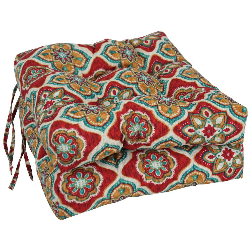 Blazing Needles 16-inch Spun Polyester Patterned Outdoor Square Tufted Chair Cushions (Set of 2)