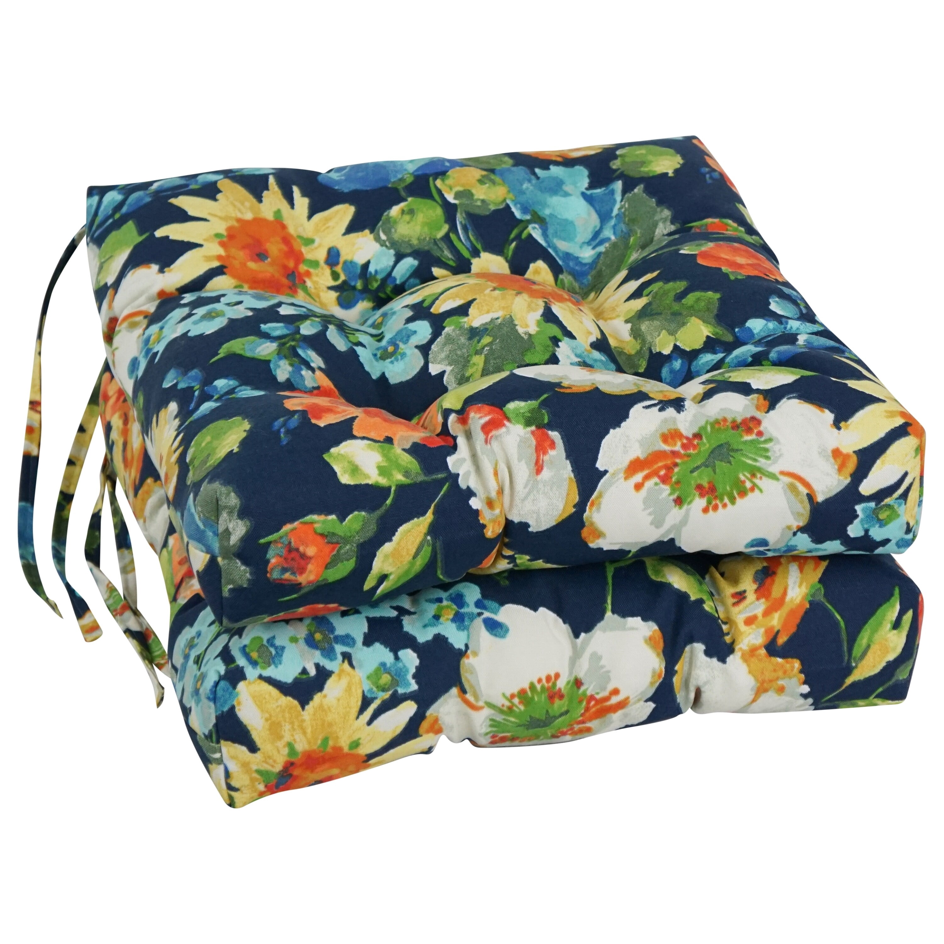 Blazing Needles 16-inch Square Tufted Indoor/Outdoor Chair Cushions (Set of 2) - 16" Alfinia Fresco Caspian