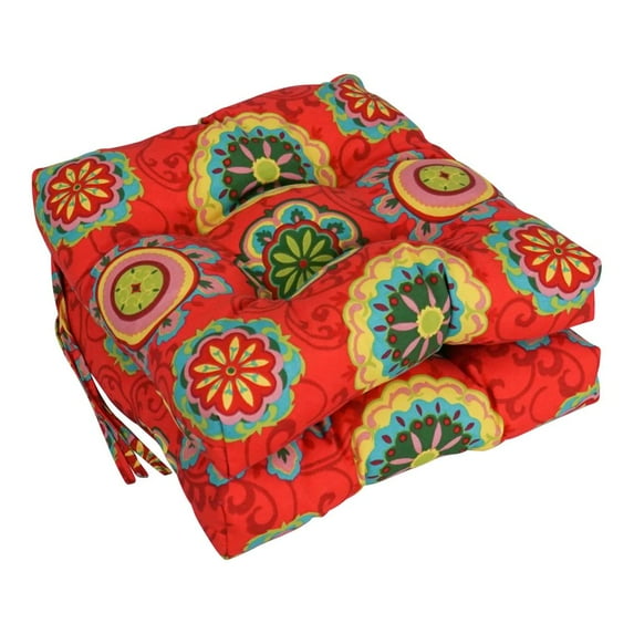 Blazing Needles 16-inch Outdoor Spun Polyester Square Tufted Chair Cushions (Set of 2)