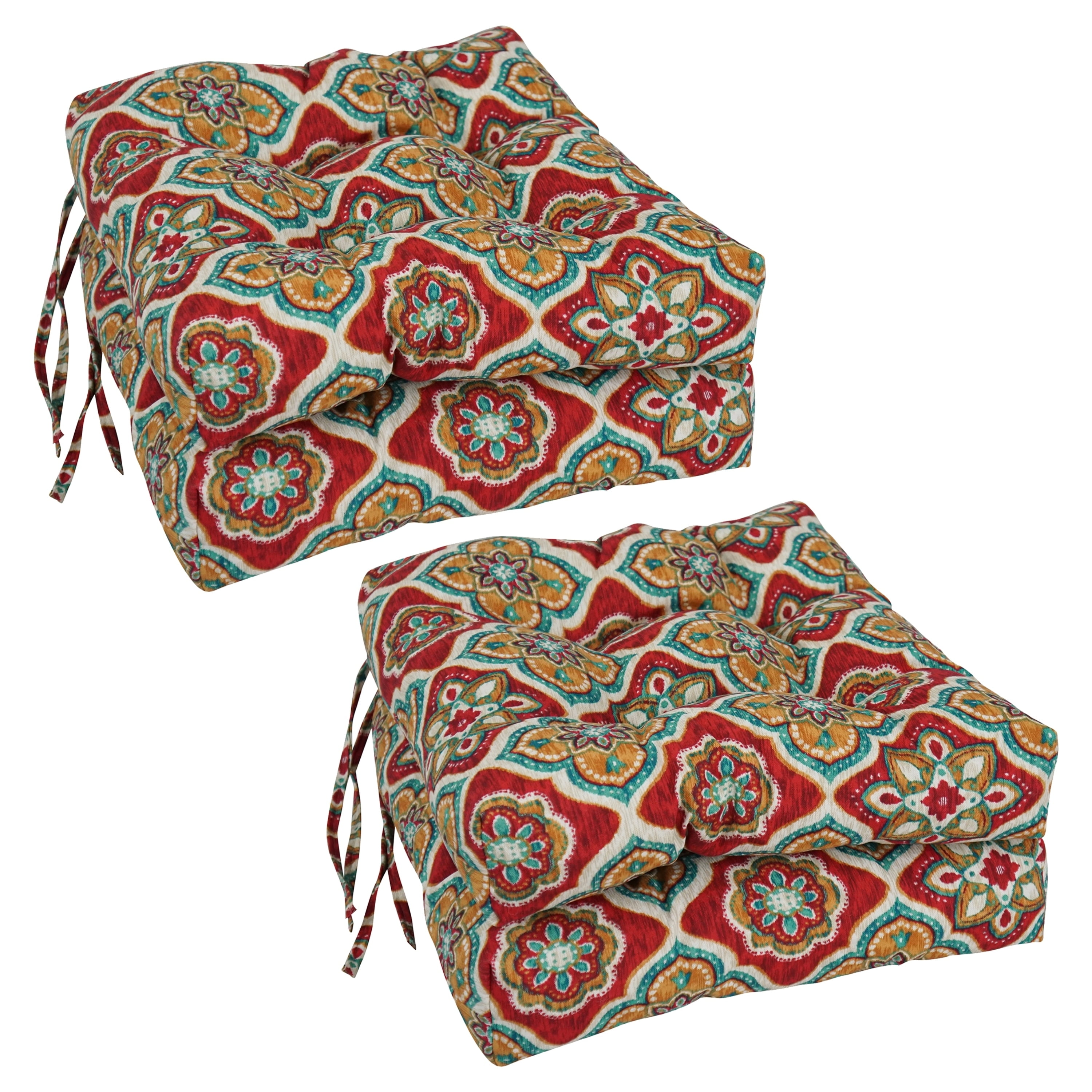 Blazing Needles 16-inch Square Tufted Indoor/Outdoor Chair Cushions (Set of 4) - 16" Adonis Jewel