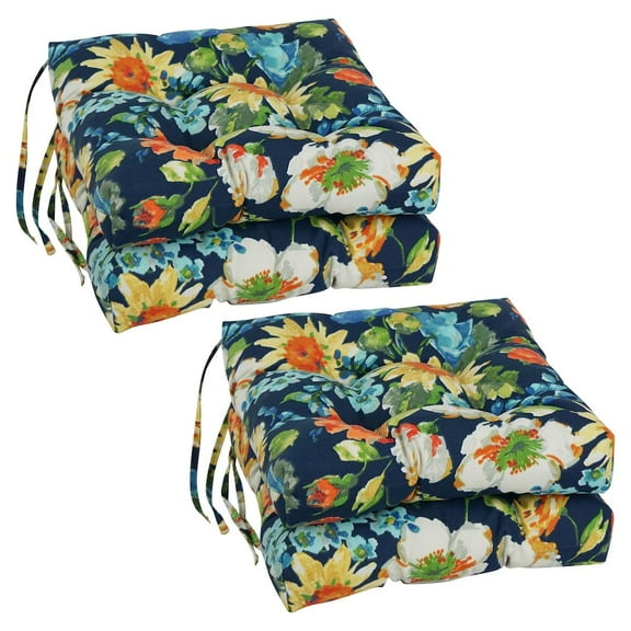 Blazing Needles 16-inch Spun Polyester Patterned Outdoor Square Tufted Chair Cushions (Set of 4)