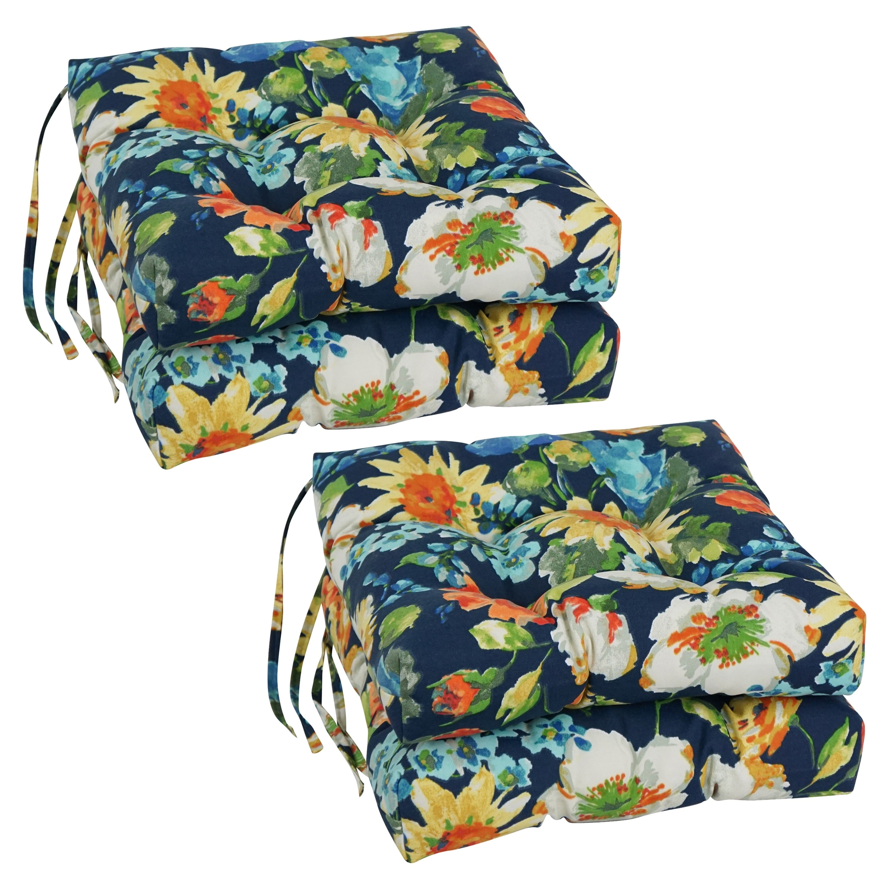 Blazing Needles 16-inch Square Tufted Indoor/Outdoor Chair Cushions (Set of 4) - 16" Alfinia Fresco Caspian