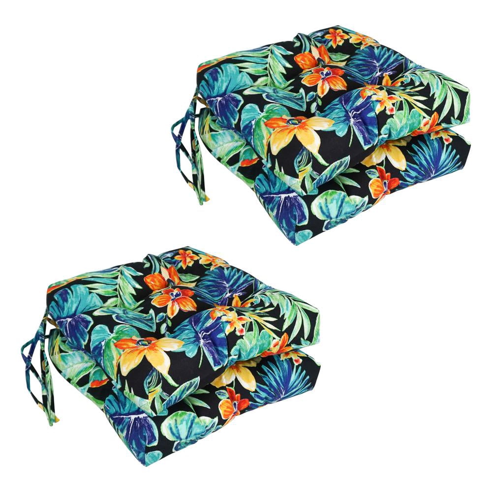 Blazing Needles 16-inch Square Tufted Indoor/Outdoor Chair Cushions (Set of 4) - 16" Beachcrest Caviar