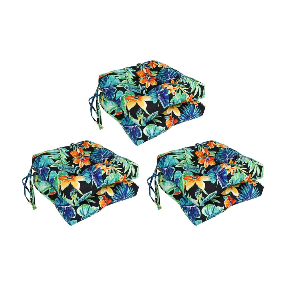 16-inch Spun Polyester Patterned Outdoor Square Tufted Chair Cushions (Set of 6) 916X16SQ-T-6CH-REO-62