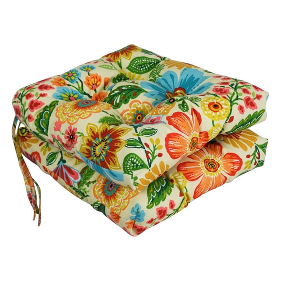 Blazing Needles 16-inch Square Tufted Outdoor Chair Cushion, 16 x 16, Gregoire Chamomile 2 Count