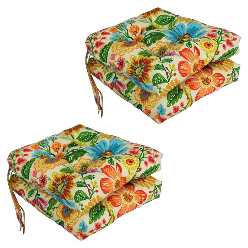 Blazing Needles 16-inch Square Tufted Outdoor Chair Cushion, 16 x 16, Gregoire Chamomile 4 Count