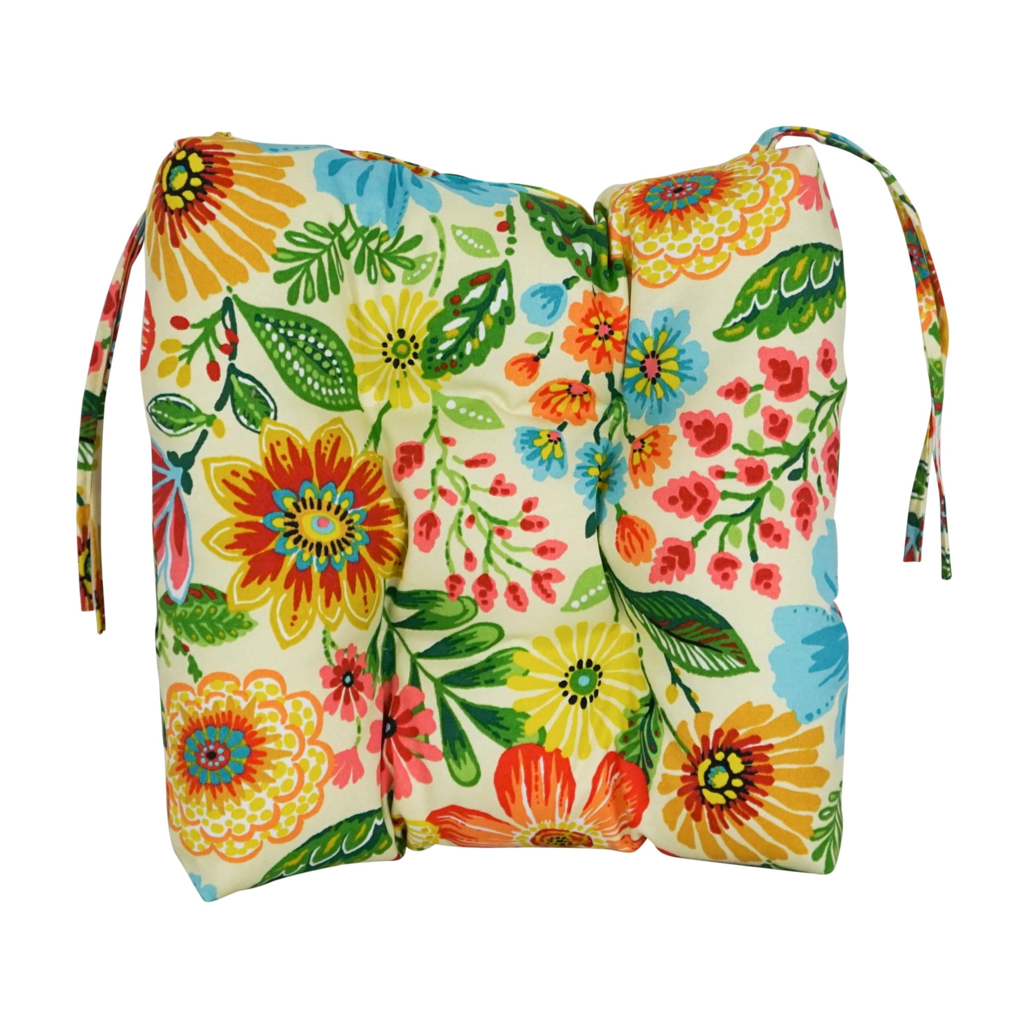 Blazing Needles 16-inch Square Tufted Outdoor Chair Cushion, 16 x 16, Gregoire Chamomile 6 Count