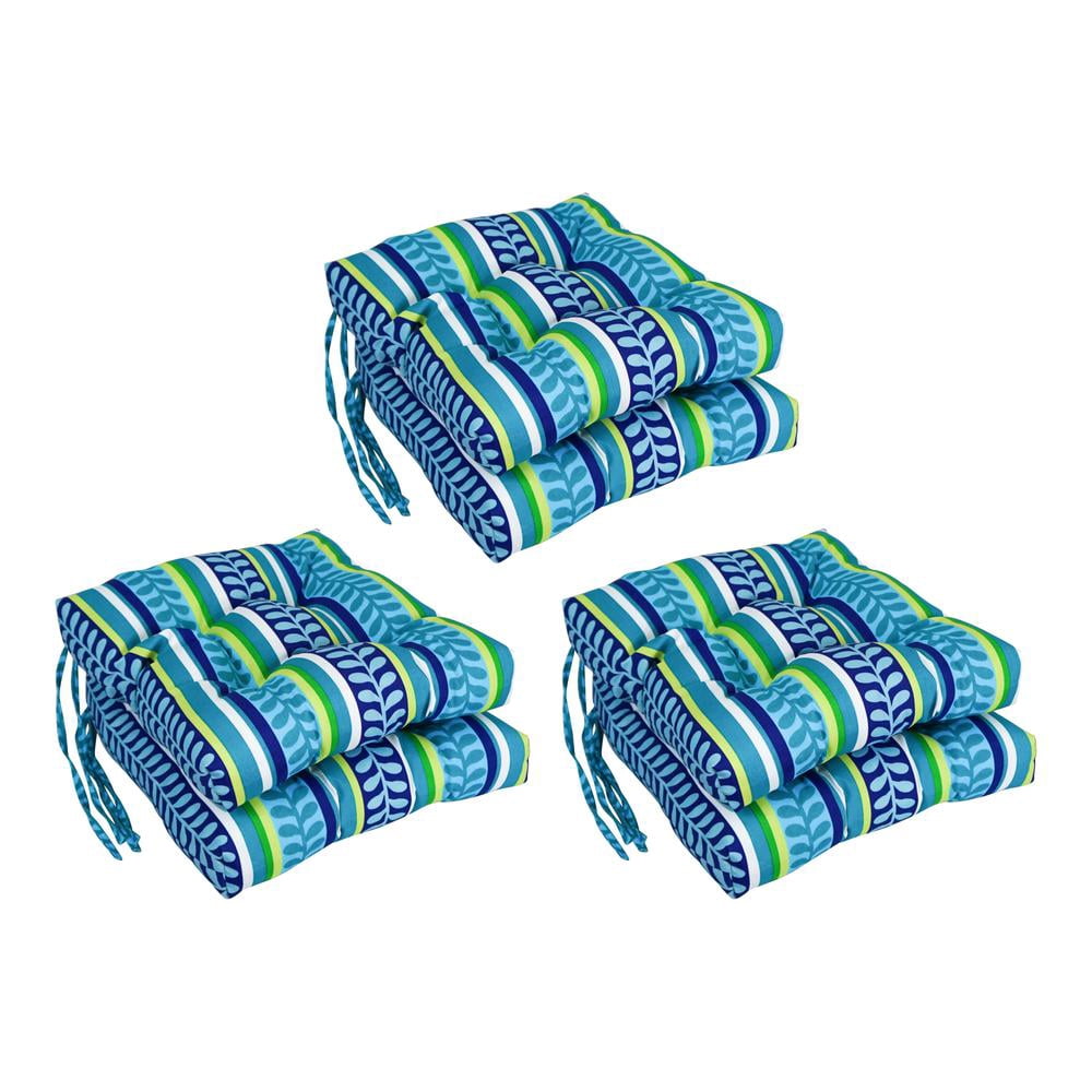 Blazing Needles 16-inch Square Tufted Outdoor Chair Cushion, 16 x 16, Pike Azure 6 Count