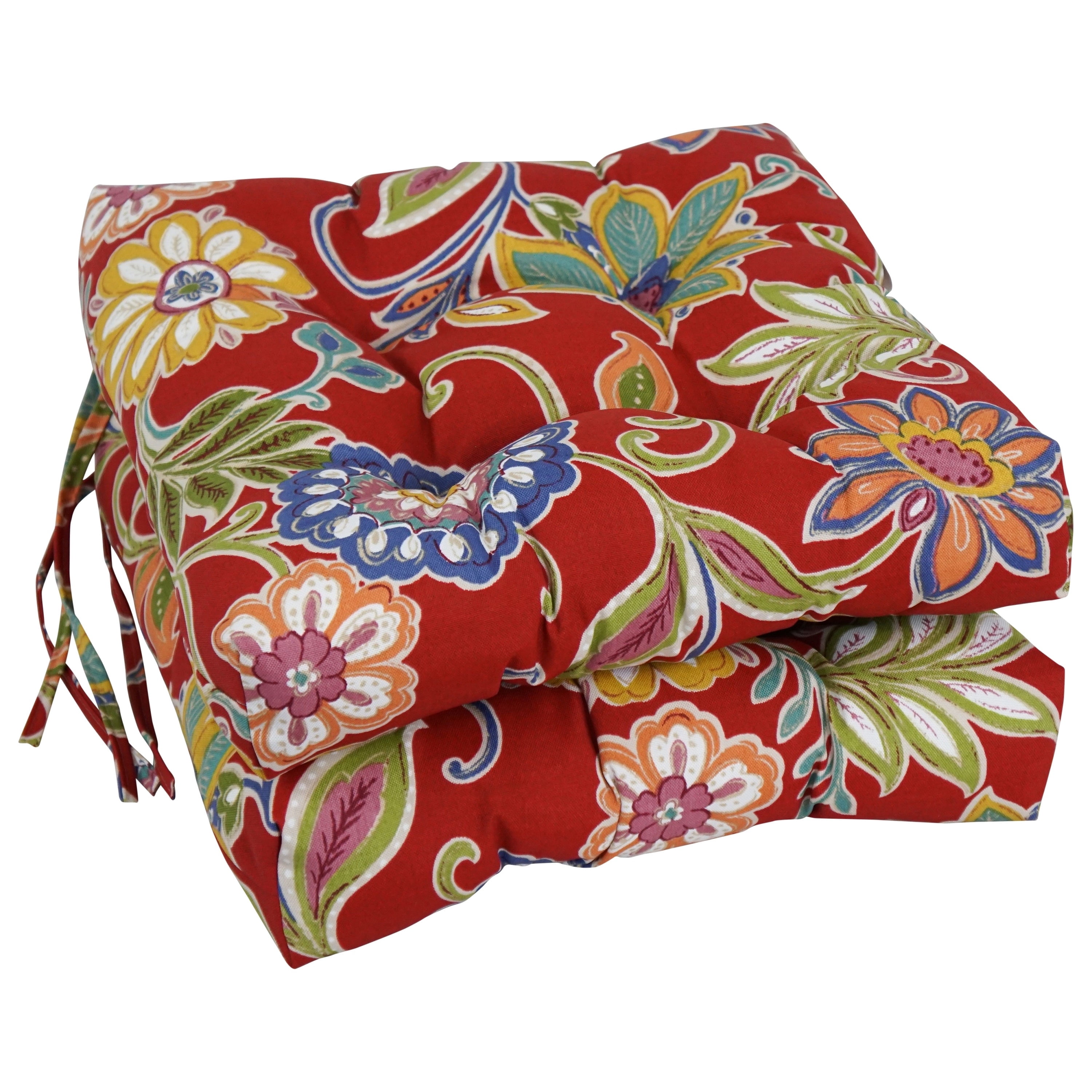 Blazing Needles 16-inch Square Tufted Indoor/Outdoor Chair Cushions (Set of 2) - 16" Alenia Pompeii