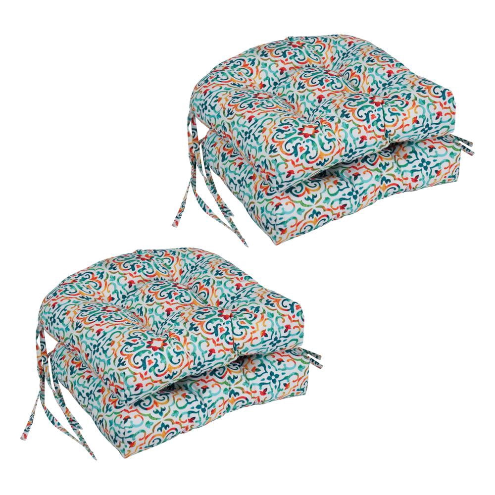 Blazing Needles 16" x 19" Multicolor Tufted Chair Outdoor Seating Cushions, UV Resistant (4 Count)
