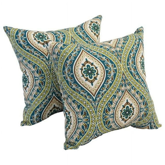 Blazing Needles 9910-S2-OD-152 17 in. Square Polyester Outdoor Throw Pillows, Jasmina Juniper - Set of 2