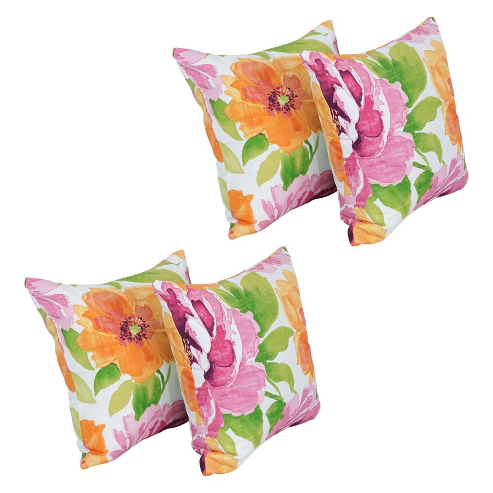 Blazing Needles Square Outdoor Throw Pillow, 17", Muree Garden 4 Count