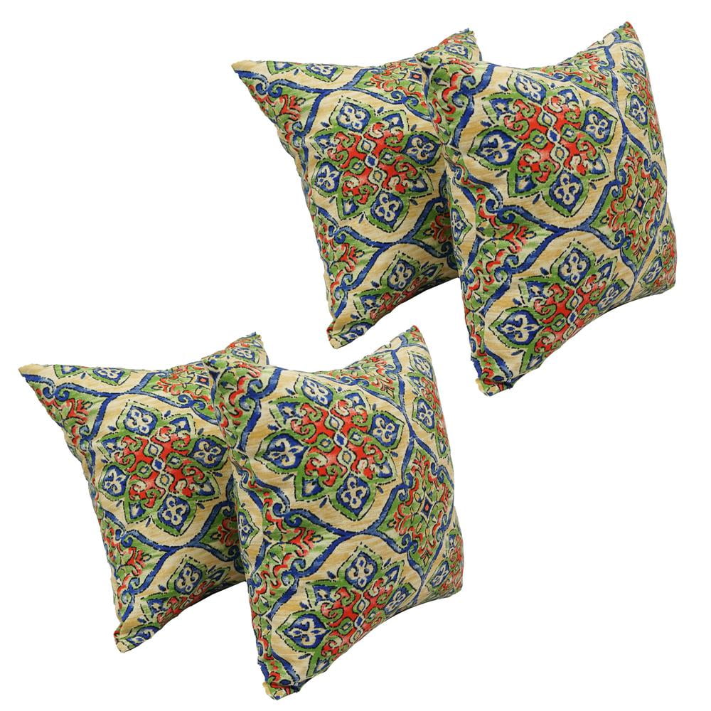 Vibrant Green and Blue Polyester Outdoor Throw Pillows, Set of 4