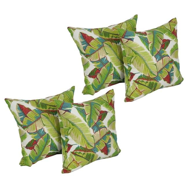 Set of 4 Green and Red Leaf Pattern Outdoor Square Pillows