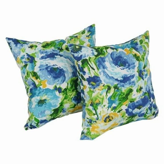 Blazing Needles 9910-S2-REO-65 17 in. Square Solid Polyester Outdoor Throw Pillows, Lesandra Sunblue - Set of 2