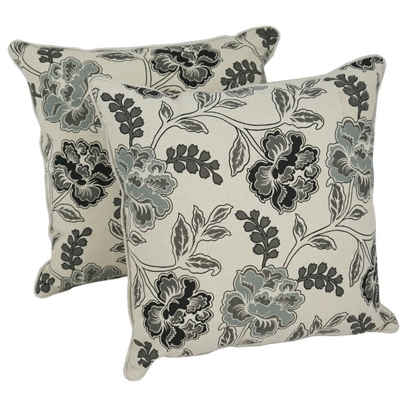 Blazing Needles 18-inch Corded Throw Pillows with Inserts (Set of 2) Black/Off-White Floral
