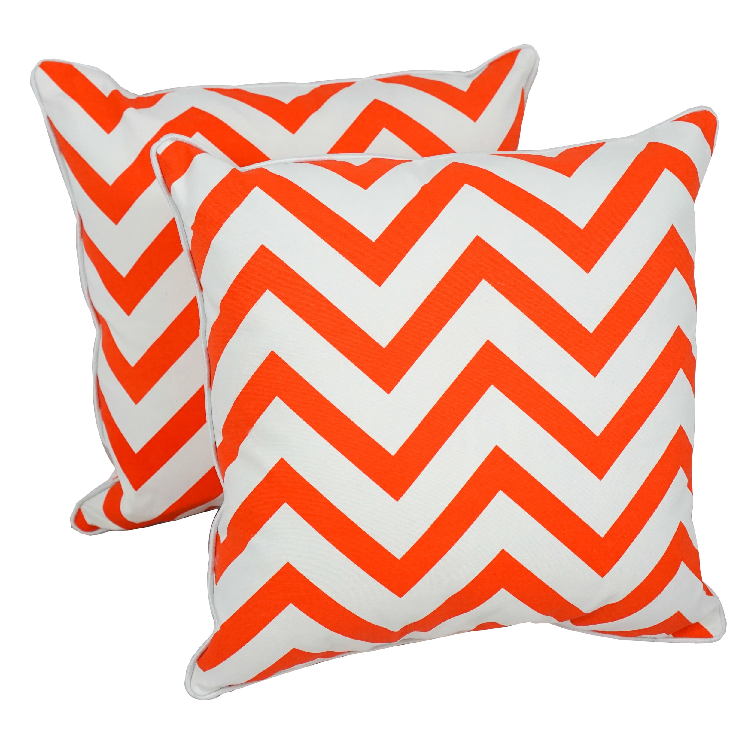 Set of 2 Orange and White Chevron Corded Throw Pillows