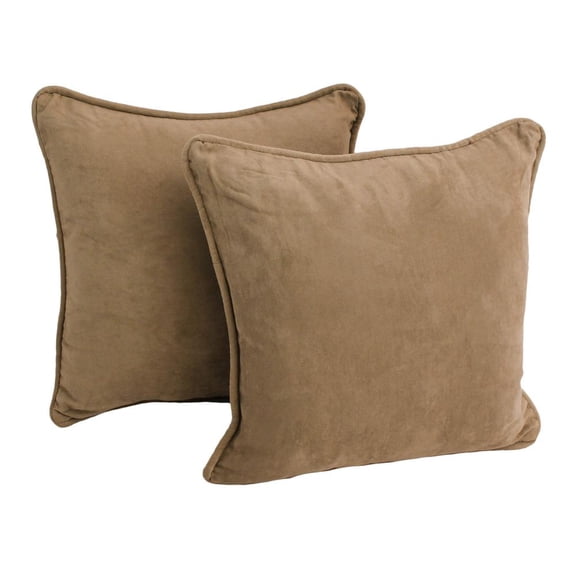 18-inch Double-corded Solid Microsuede Square Throw Pillows with Inserts (Set of 2) - Java