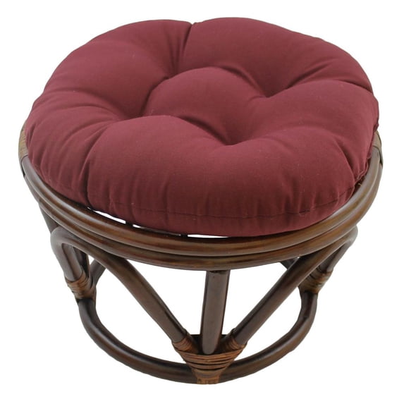 18-inch Round Solid Twill Tufted Footstool Cushion - Burgundy